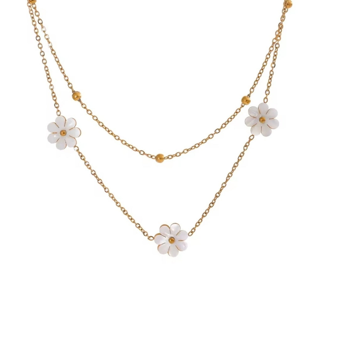 Moon Flower | Double Row Pearl Flower Necklace
